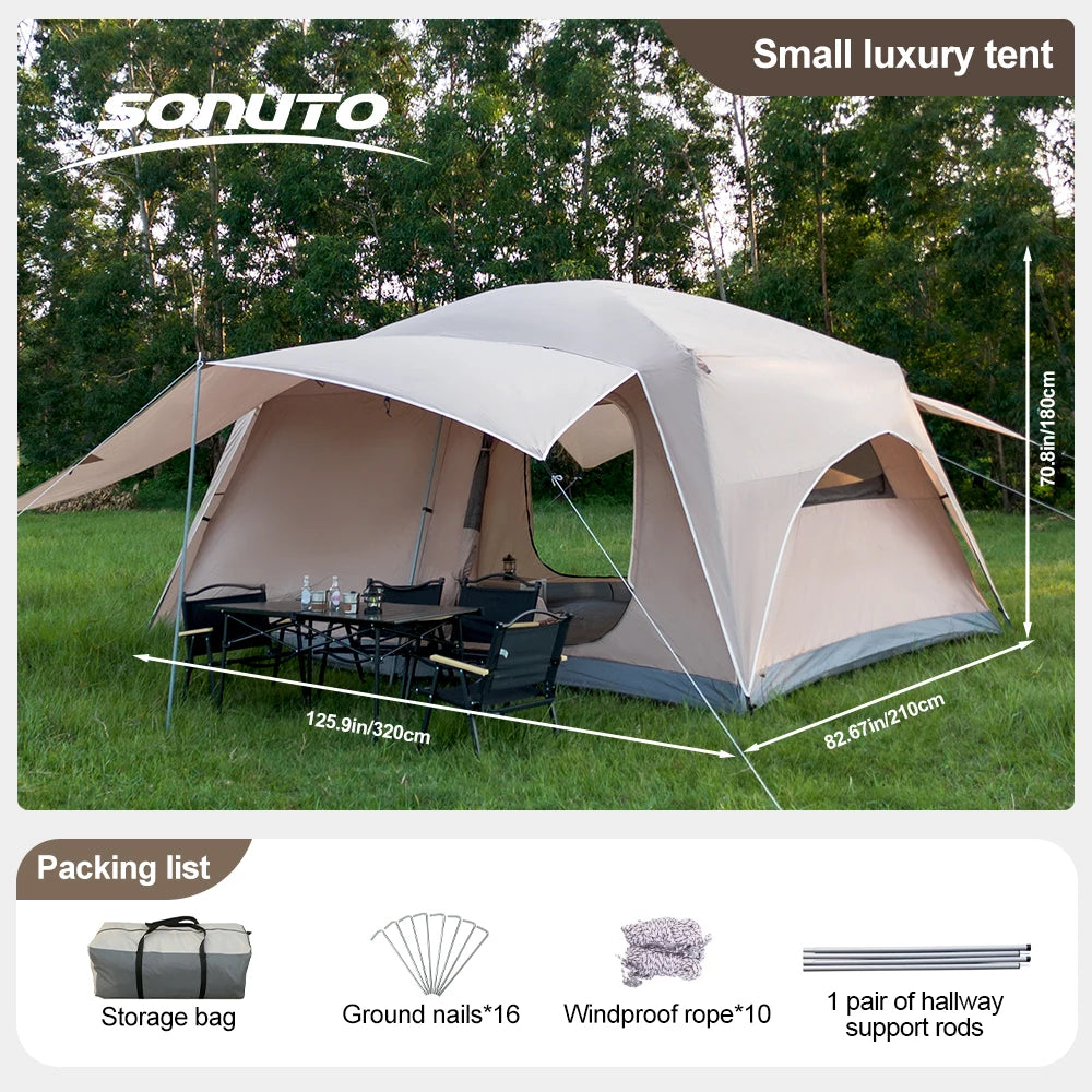 Upgraded 4 Season Camping Tent 3-12 Person Waterproof Windproof Double Layer 2 Room Family Outdoor Backpacking Equipment