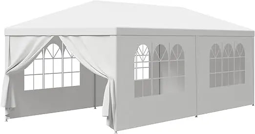 10' x 20' Outdoor White Waterproof Gazebo Canopy Tent with Removable Sidewalls Windows Heavy Duty Tent for Party W