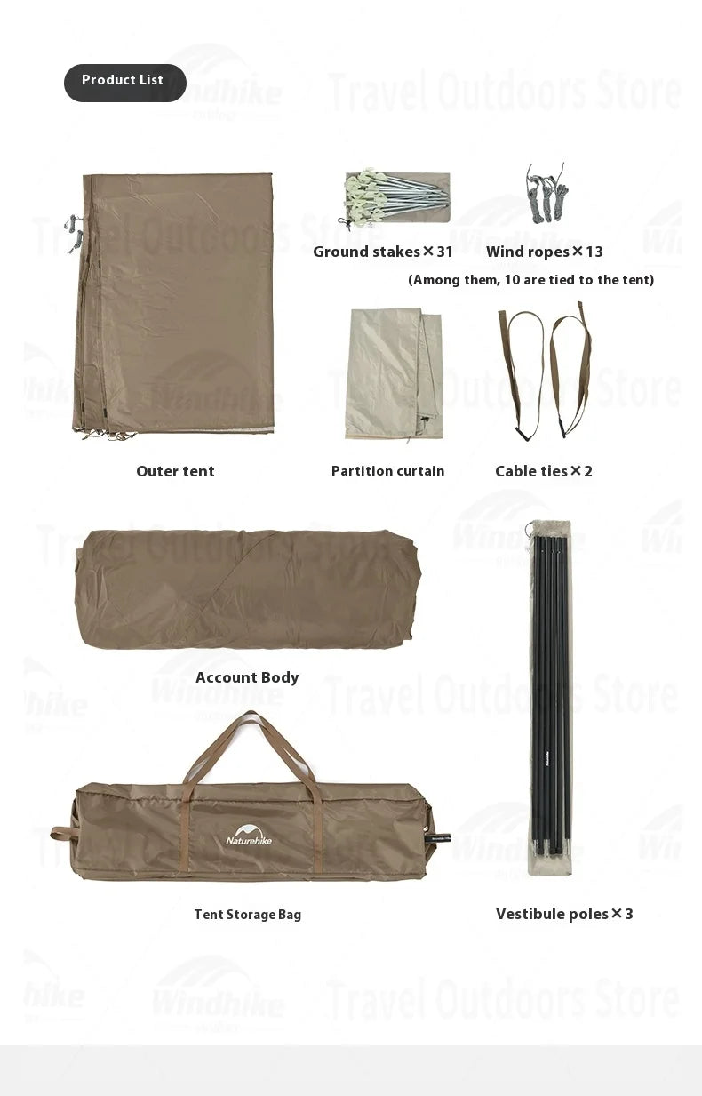 Naturehike Village 13㎡ Automatic Tent Camping Quick Opening Tents UPF50+ Breathable Tent PU2000mm Outdoor Travel For 4 Seasons