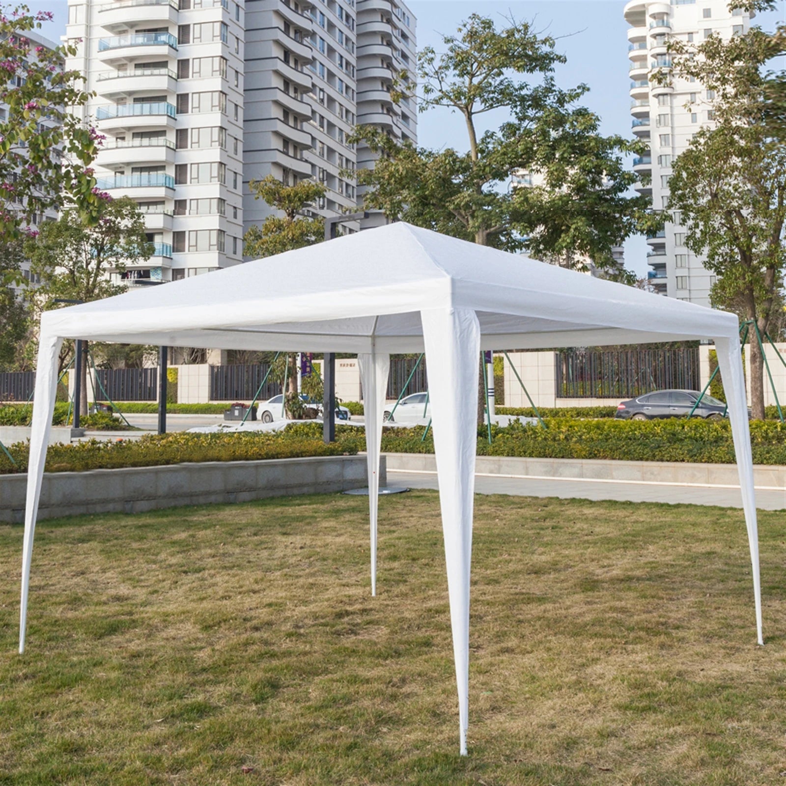 3 x 3 m Waterproof Tent with Spiral Tubes PE Cloth Iron Frame Outdoor Party Wedding Gazebo Heavy Duty Easy Setup White