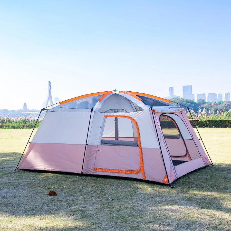 Extra Large Tent for 6101214 People with 2 Rooms 3 Doors and 3 Windows Mesh Panels Straight Wall Design Waterproof Double Layer