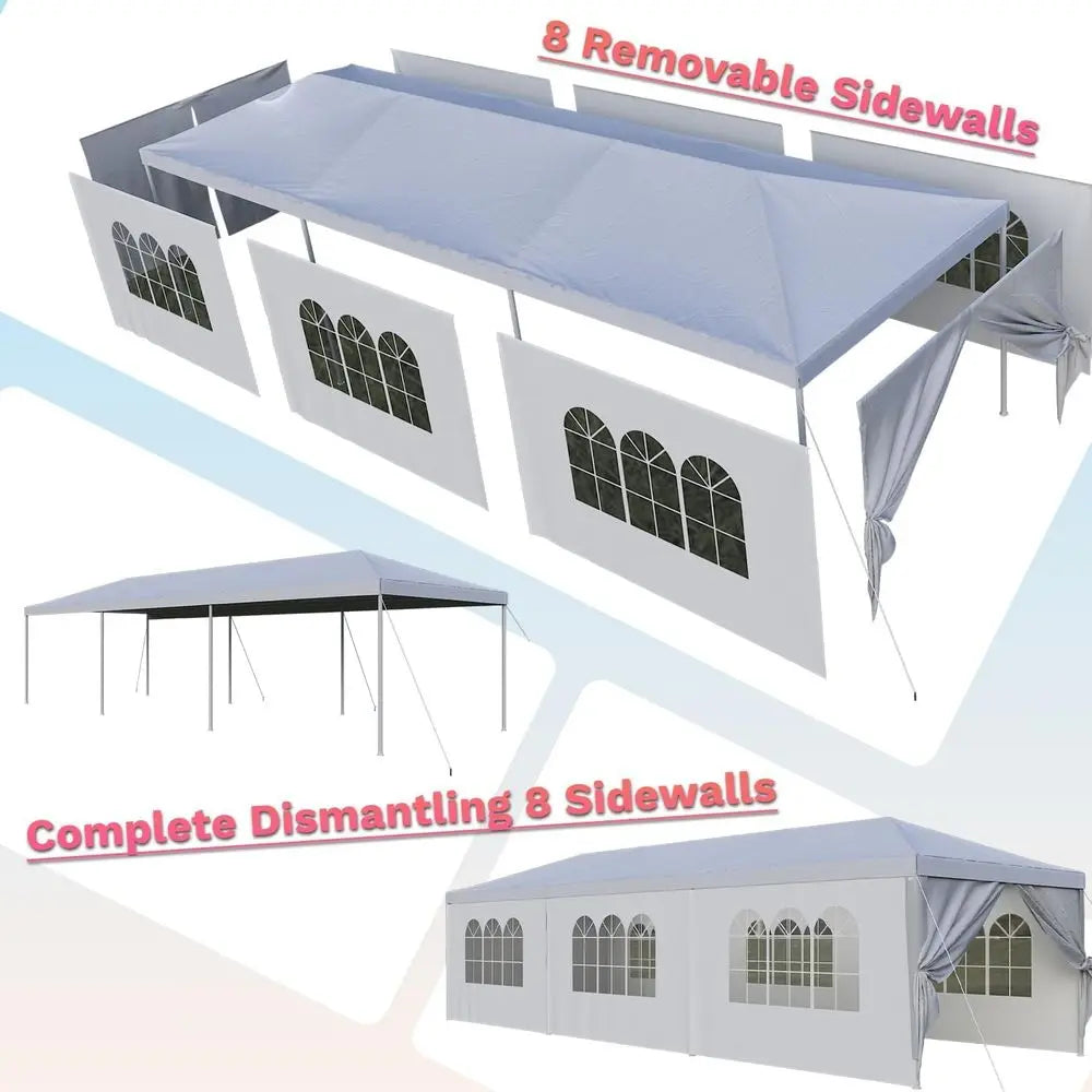 Large 10x30 Outdoor Waterproof Party Tent with Removable Sides and 2 Doors for Weddings, Events