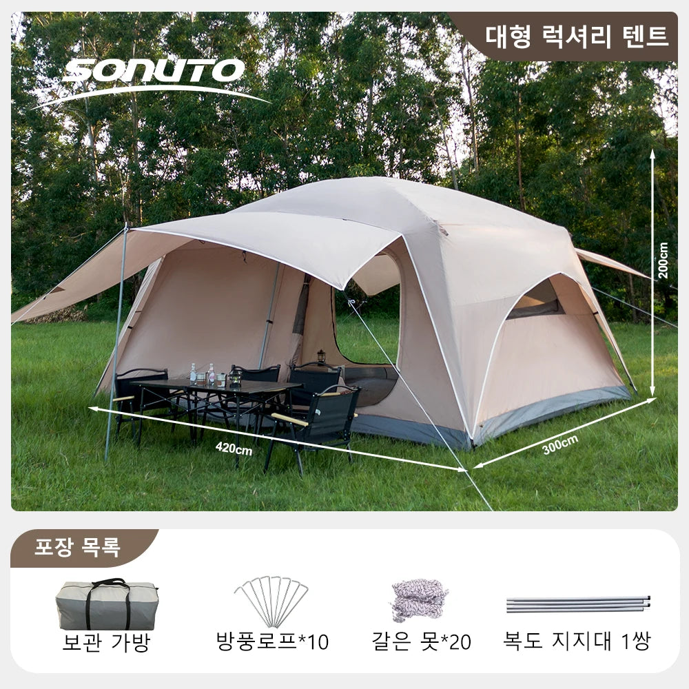 2025 8-12 P Family Camping Tent Extra Large Waterproof Windproof 2 Room Tent with Sun Protection Carry Bag Easy Setup Outdoor