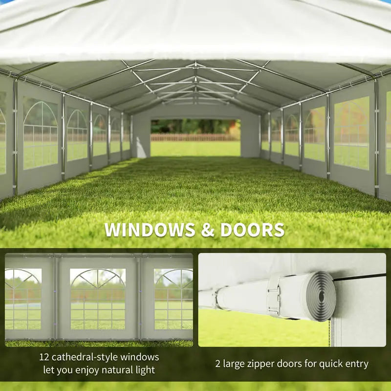 Outsunny 20 x 40 ft Heavy Duty Party Tent Outdoor Gazebo Wedding Tent Event Shelter Carport BBQ with Removable Sidewalls & Windows, Outside Waterproof Canopy for Parties, White