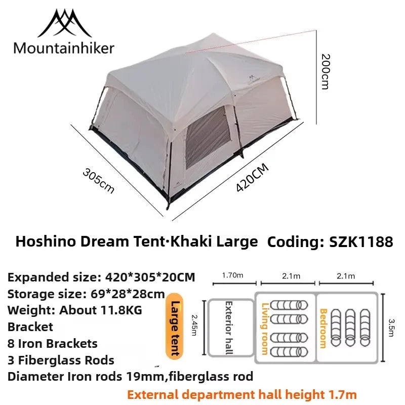MOUNTAINHIKER Camping Family luxury Tent 3-12 Person Double Layers Oversize 2 Rooms Thickened Rainproof Outdoor Tour Equipment