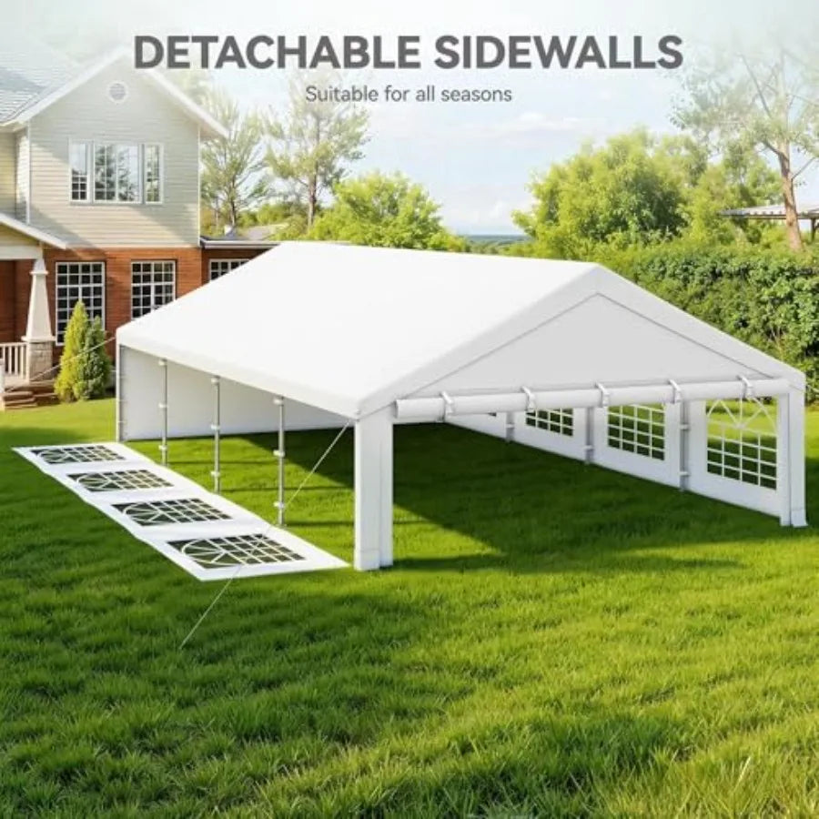 20x30FT Heavy Duty Outdoor Wedding Party Tent Galvanized Steel Frame, White Roof, Removable PVC Sidewalls, 2 Storage Bags