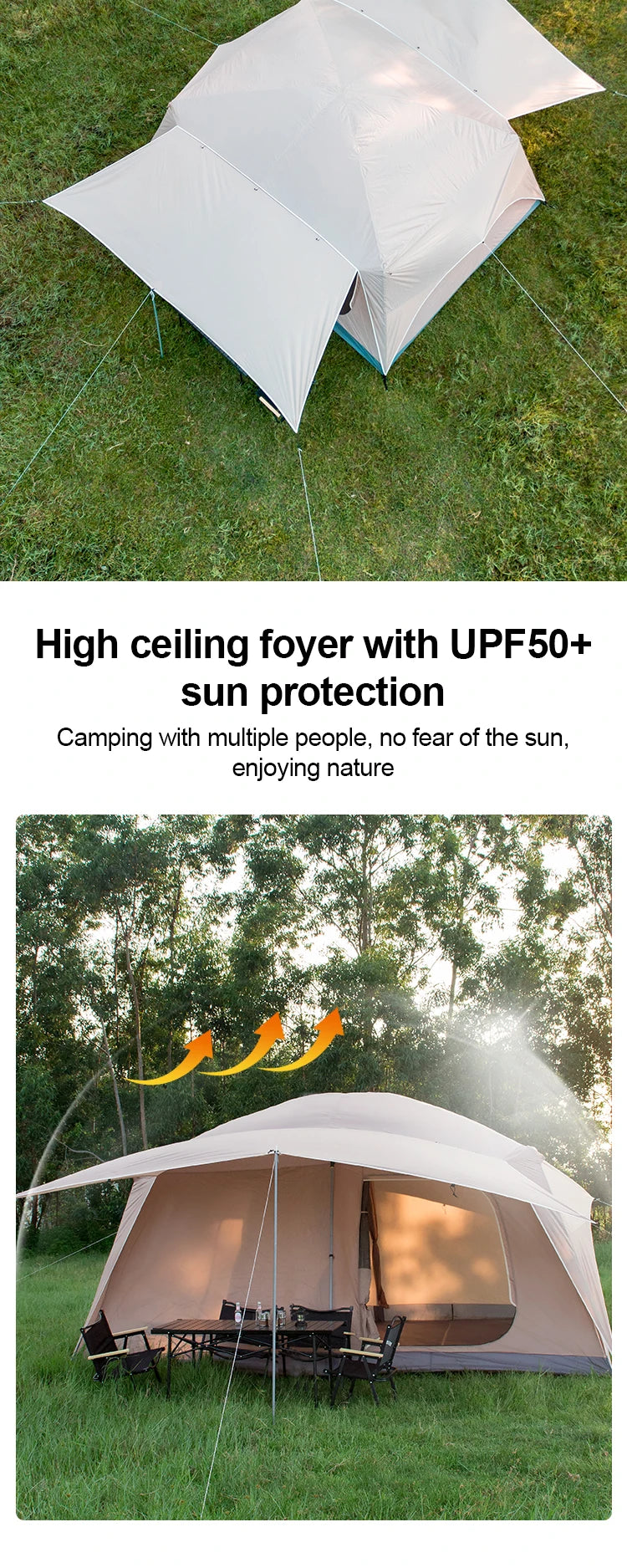 2025 8-12 P Family Camping Tent Extra Large Waterproof Windproof 2 Room Tent with Sun Protection Carry Bag Easy Setup Outdoor