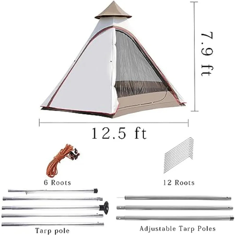 Family outdoor camping tent, polyester, gray, 12'x10'x8' dome shape with double layers for 4-season use, waterproof, anti-UV, w