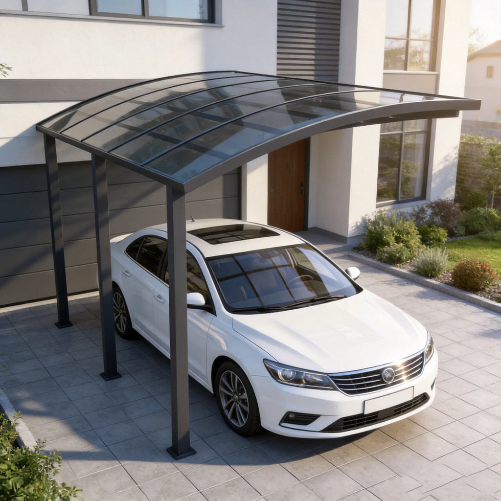 Modern Aluminium Carport, Tough Polycarbonate Canopy, Multi-scene Single Carport,Snow & Hail Resistant Shelter for Private Homes