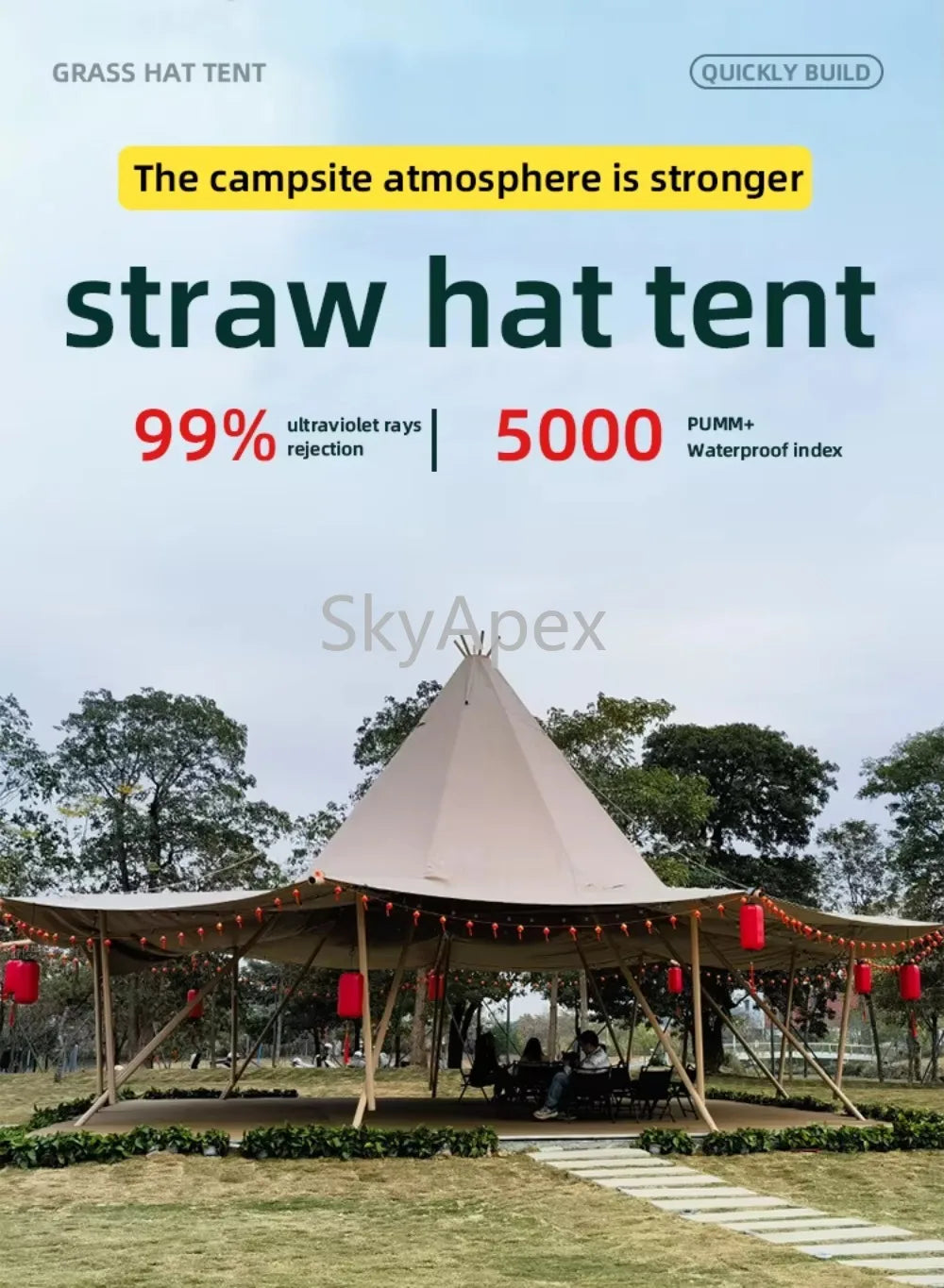 Tente de réception pyramidale haut de gamme - Bâche pour 100 personnes - Tentes tipi pour salons professionnels, mariages et événements commerciaux