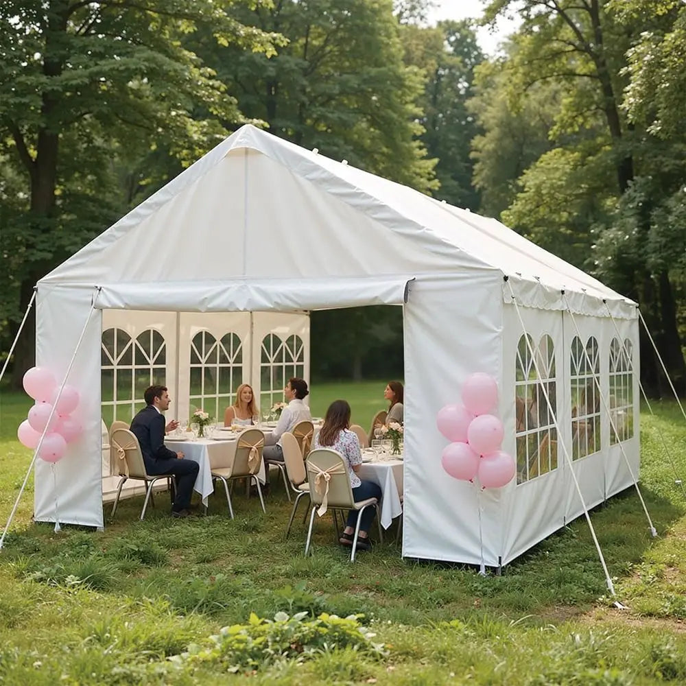 Tente de réception 10'x20' robuste pour extérieur, abri de voiture avec parois latérales amovibles, abri événementiel blanc pour mariages ou fêtes