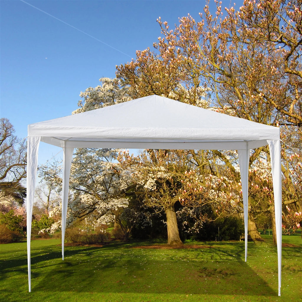 3 x 3 m Waterproof Tent with Spiral Tubes PE Cloth Iron Frame Outdoor Party Wedding Gazebo Heavy Duty Easy Setup White