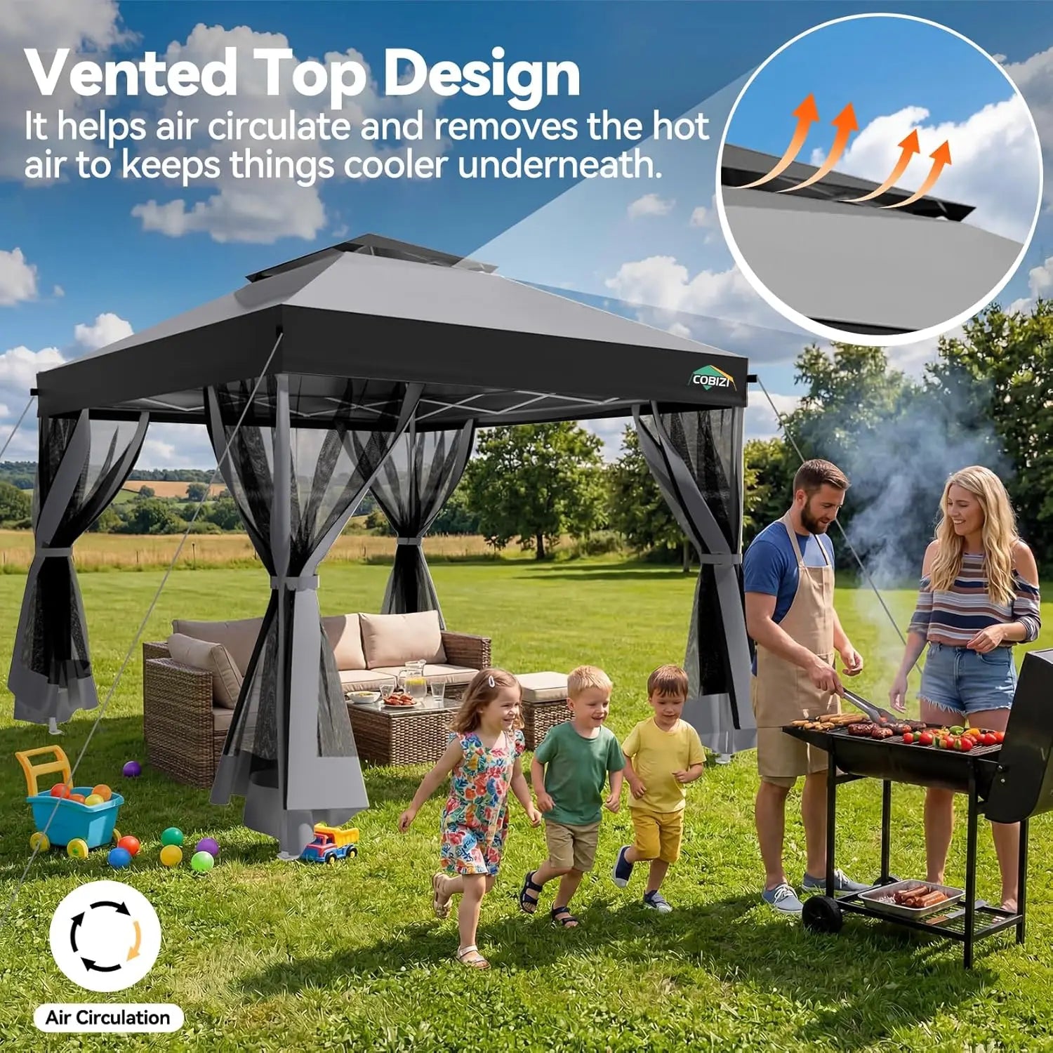 10x10 Pop Up Gazebo Canopy Tent with Mosquito Netting Vented Roof Metal Frame Easy Setup for Backyard Camping Deck Beach, Custom