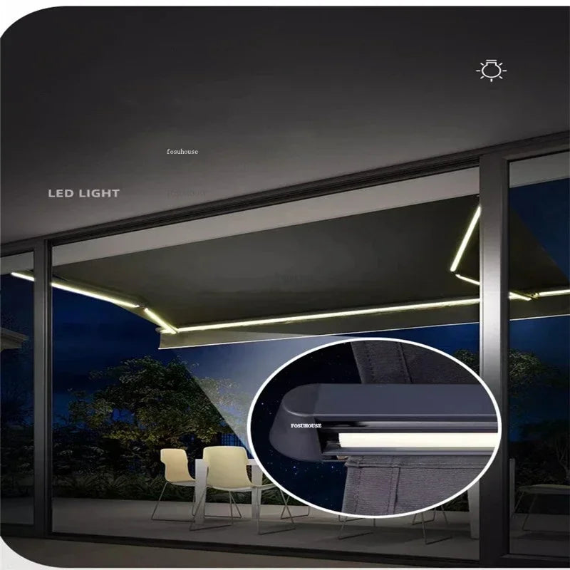 Tent Electric Canopy Retractable Folding Gazebos Outdoor Eaves Remote Control with Light Villa Courtyard Rainproof Awning N