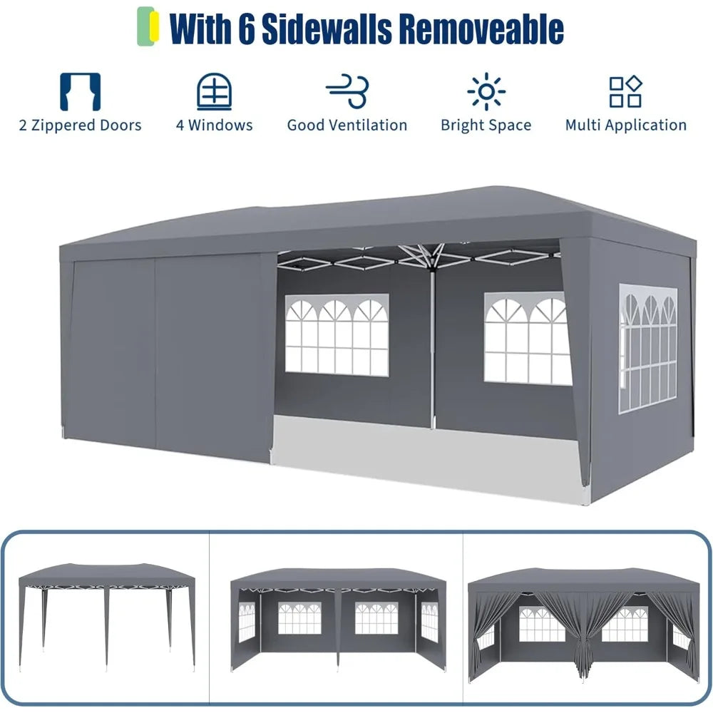 10x20 Pop Up Canopy Tent with 6 Removable Sidewalls, Waterproof Commercial Canopy Ez Outdoor Instant Gazebo UV Protection 50+ Ev