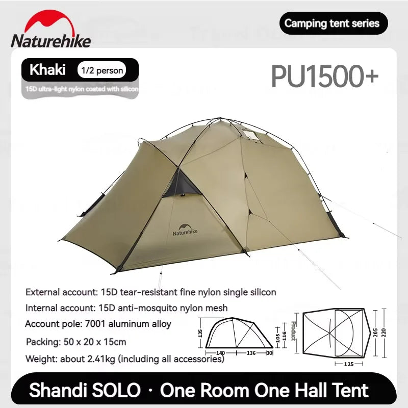 Naturehike SOLO Camping Tent Ultralight Silicon Coated Outdoor 4 Seasons Tents Waterproof 15D Nylon Double Layer Hiking Tent