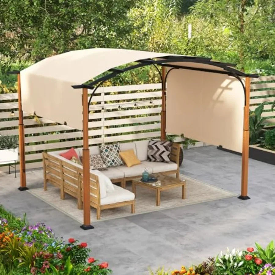 Arched Patio Shelter Pavilion with Retractable Sun Shade  Extra Large Outdoor Pergola for Deck Porch Garden Yard