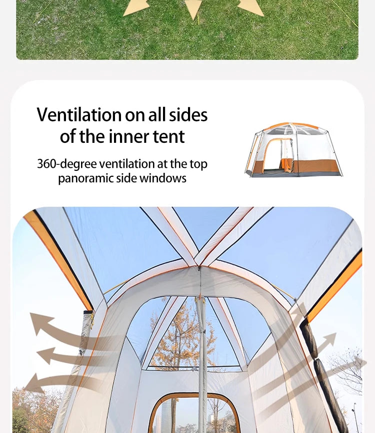 Upgraded 4 Season Camping Tent 3-12 Person Waterproof Windproof Double Layer 2 Room Family Outdoor Backpacking Equipment