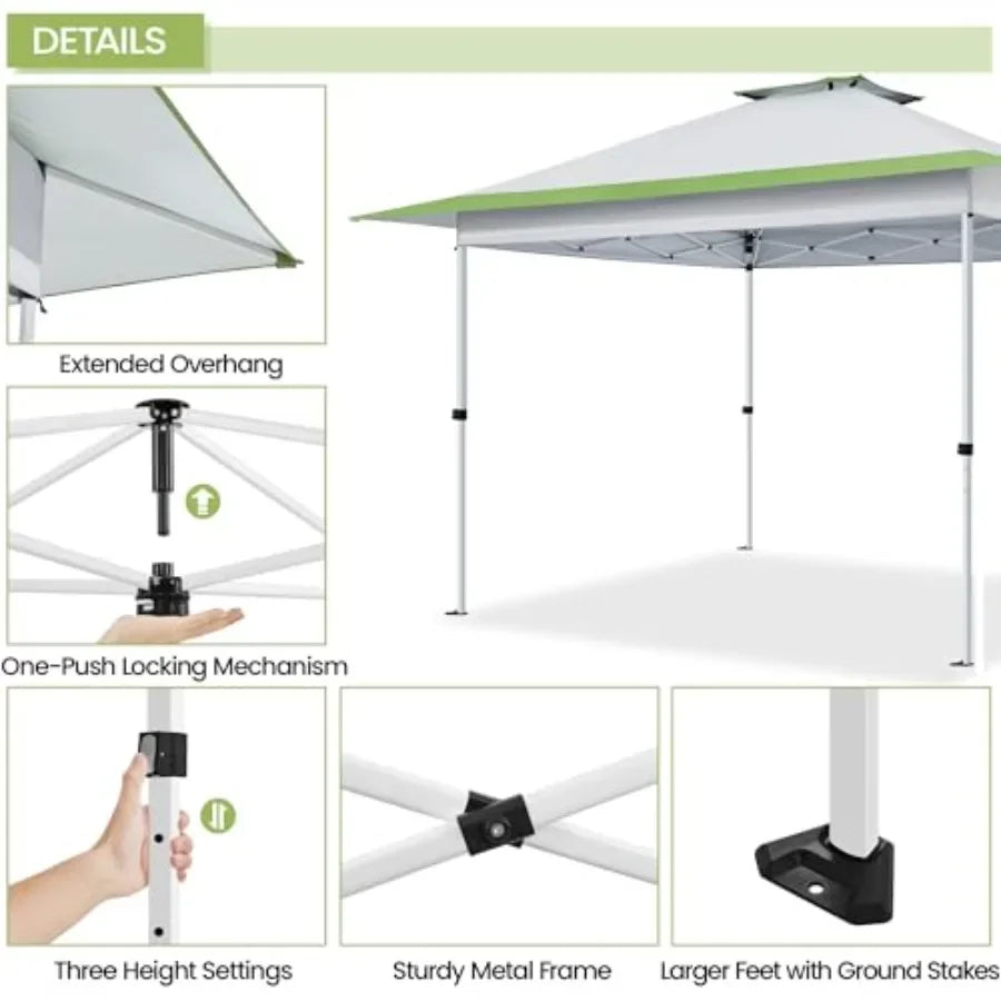 13x13 Pop Up  Tent Straight Leg Easy Single Person Set-up Folding Shelter w/Extending Eaves w/Rolling Storage Bag Sandbags for