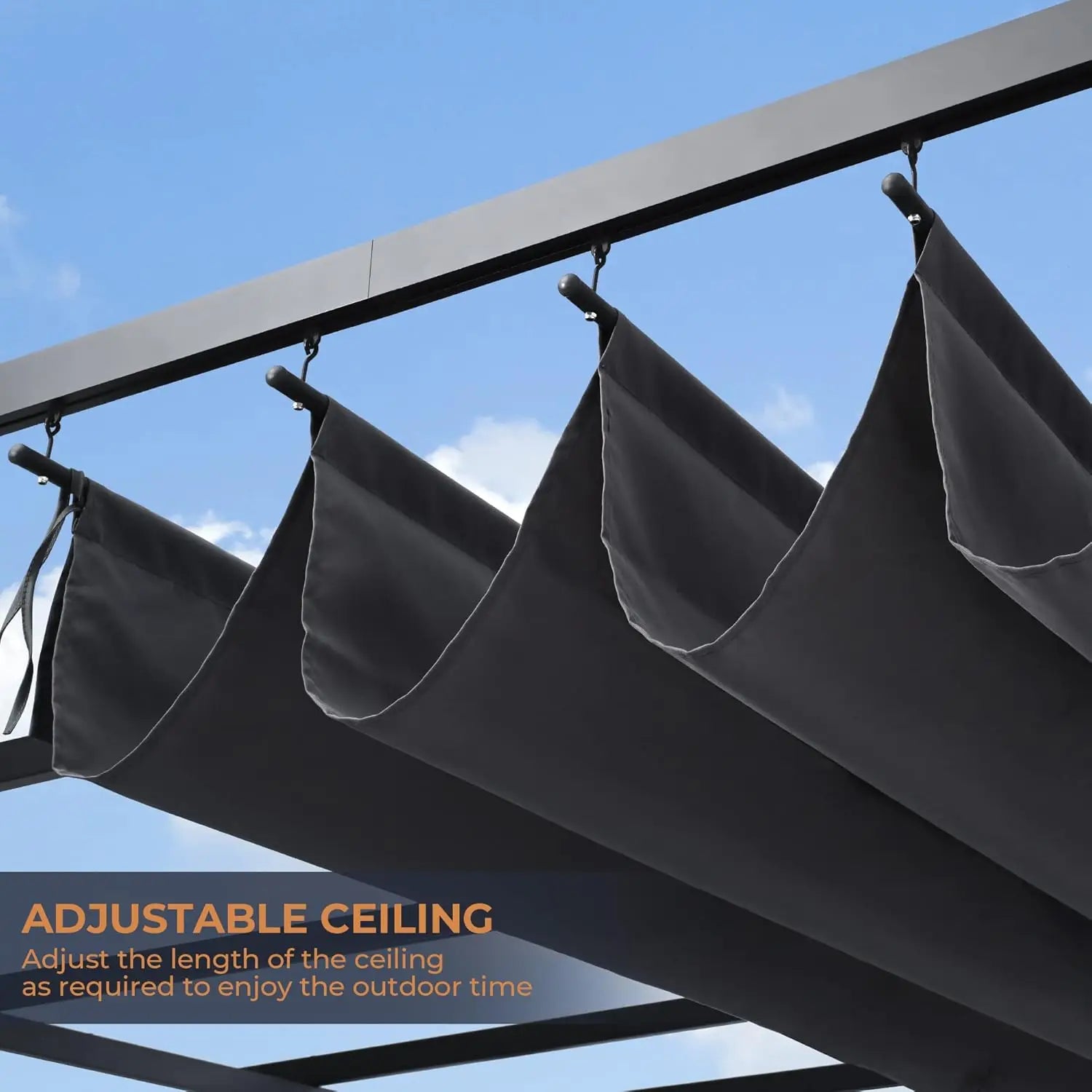 10' X 13' Outdoor Retractable Pergola Canopy for Deck, Backyard, Patio, Aluminum Pergola with Sun Canopy, Includes Ground Studs