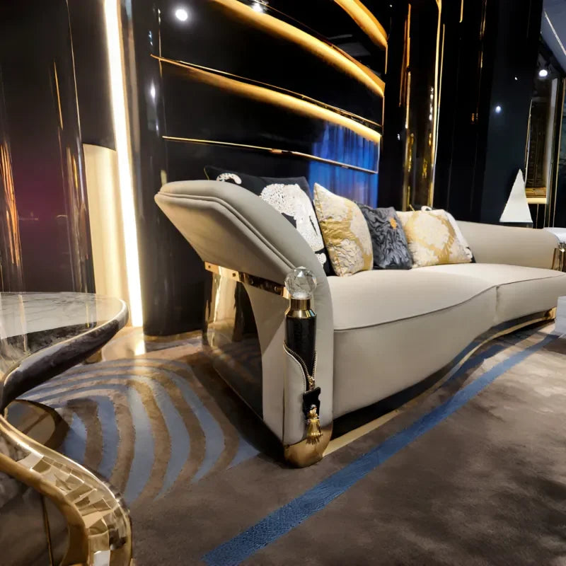 Hot Selling Italian Design Modern Genuine Leather Three Seat Sofa with Stainless Steel Legs for Living Room