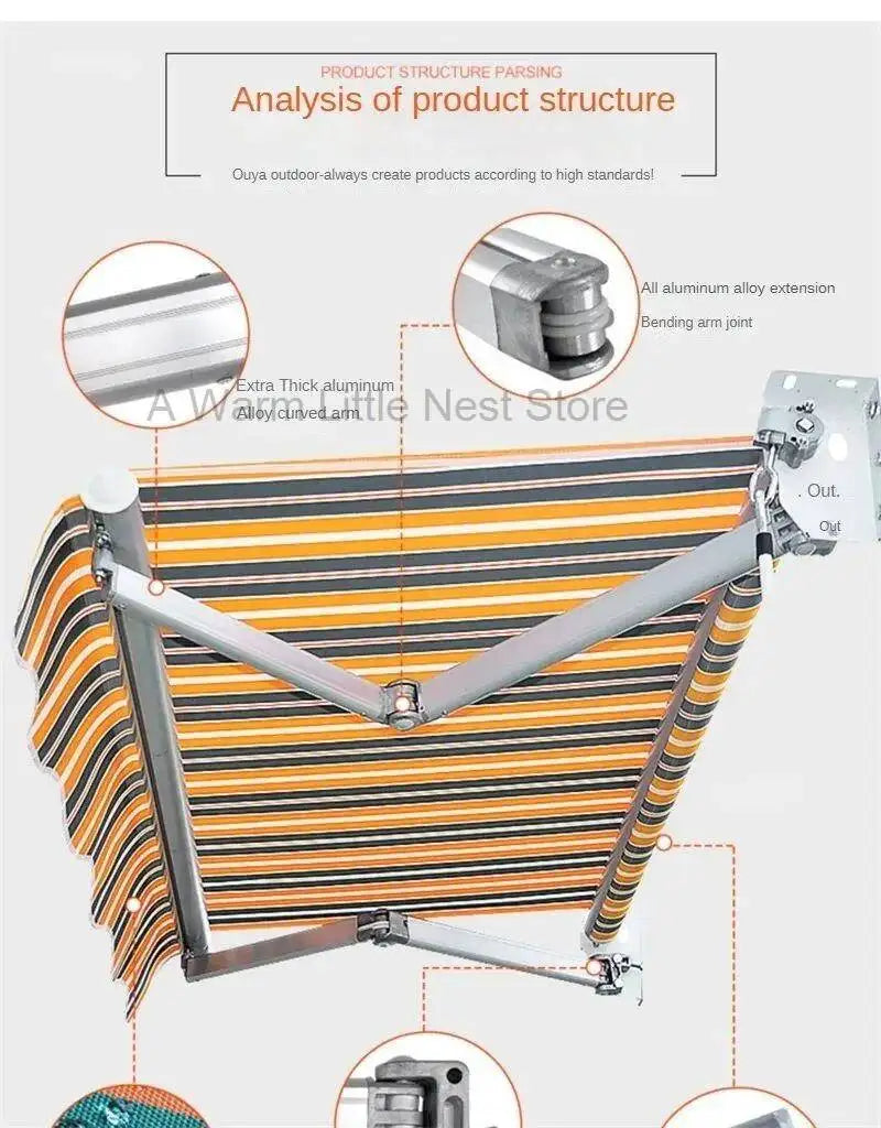 Retractable Gazebos Hand-cranked Awning Outdoor Balcony Window Shop Sunshade Tent Courtyard Sun Protection and Rainproof Pergola