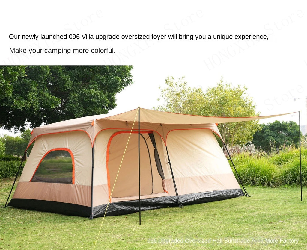 Double Rainproof Outdoor Tent, 2 Rooms and 1 Hall Villa Tent, Camping Tents, 4-10 Person, Overnight Camping Equipment, New