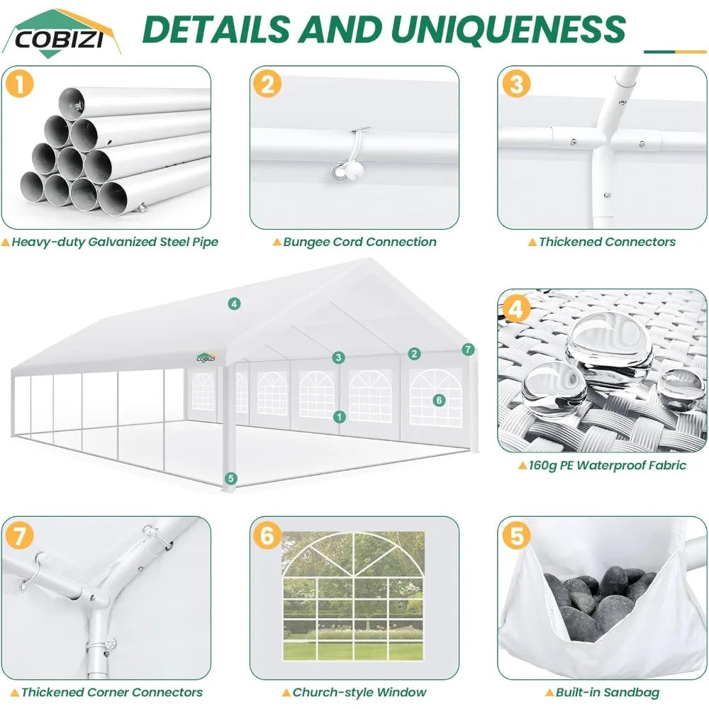 20x40 Party Tent Heavy Duty, Galvanized Wedding Tent, Event Shelter for Parties, Outdoor with Removable Sidewall & Built-in San