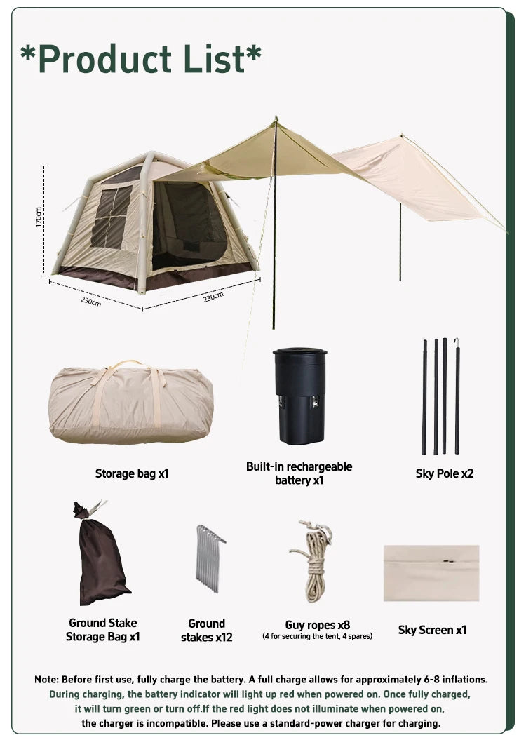 Outdoor Park Camping Glamping Tent Multi-person 4-5 People Tent Hiking Mountain Hiker Inflatable Tent Portable Rainproof Tent