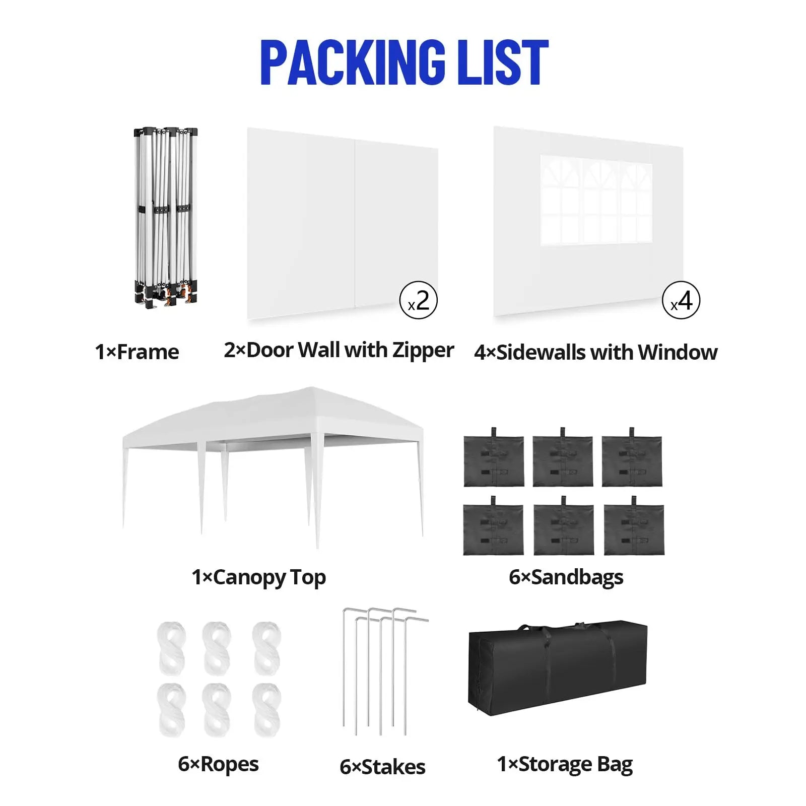 Tonnelle escamotable 10x20 robuste de qualité commerciale, tente instantanée avec 6 parois latérales, résistante aux intempéries, imperméable, pour mariages et fêtes en extérieur, installation facile, idéale pour la