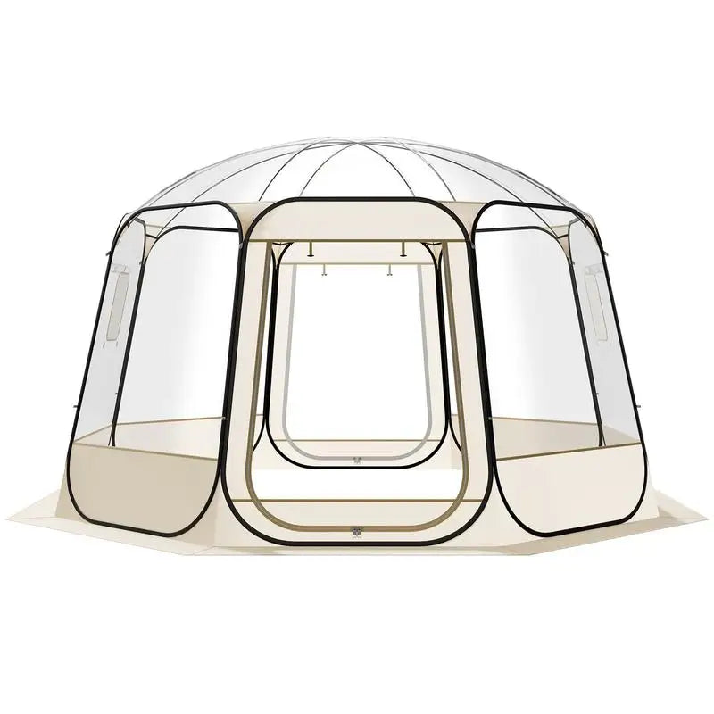 Pop-up bubble tent, 366 x 345 x 220 cm, transparent camping tent, garden dome igloo tent with windows, sports tent, 540° panoramic view, for 10-12 people, terrace, backyard