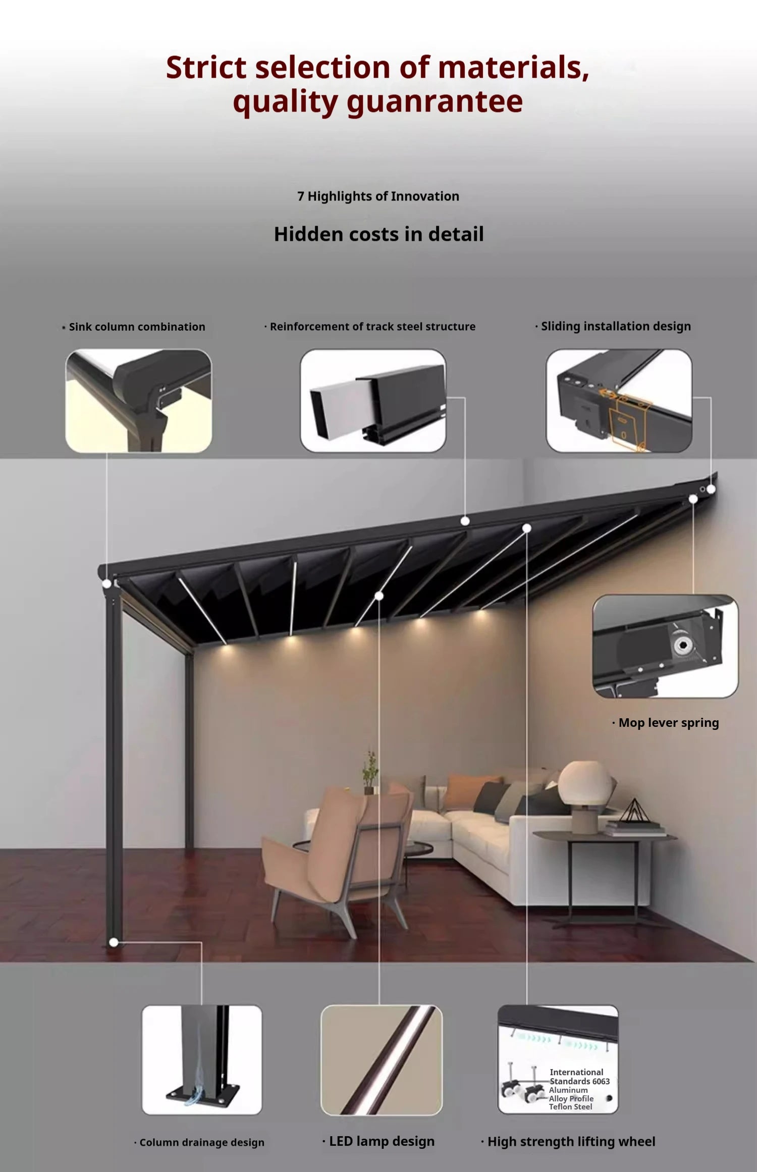 Electric Retractable Awning PVC Folding Canopy Motorized Sunshade Waterproof Patio Roof Cover Aluminum Pergola Outdoor Shelter