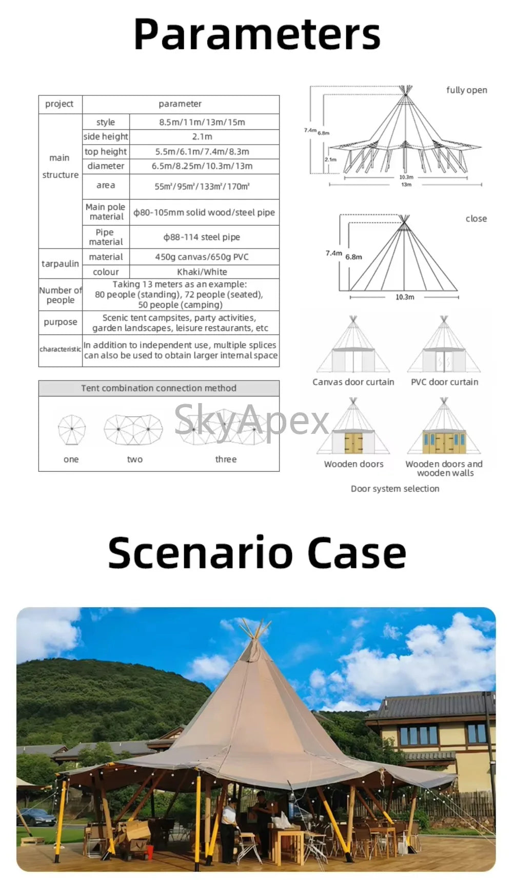 Tente de réception pyramidale haut de gamme - Bâche pour 100 personnes - Tentes tipi pour salons professionnels, mariages et événements commerciaux