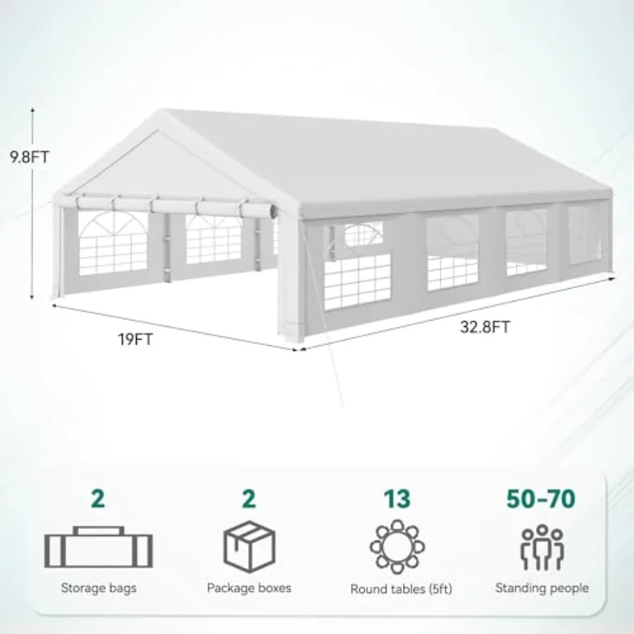 20x30FT Heavy Duty Outdoor Wedding Party Tent Galvanized Steel Frame, White Roof, Removable PVC Sidewalls, 2 Storage Bags