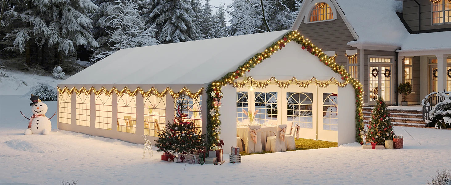 Aoxun 20x40 Party Tent,Waterproof Canopy with Removable Sidewalls & Roll-up Door,Steel Frame for Wedding BBQ Camping,White
