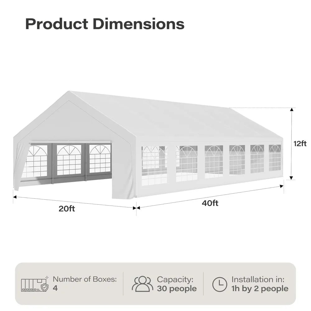 20x40 Party Tent, Heavy Duty White Wedding Canopy with Removable Sidewalls & Steel Frame, Event Shelter Tent for, Customized