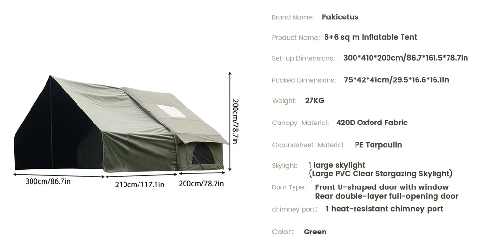 PAKICETUS Inflatable camping tent 4-8 people with windows portable water-resistant camping tent  Four season tents