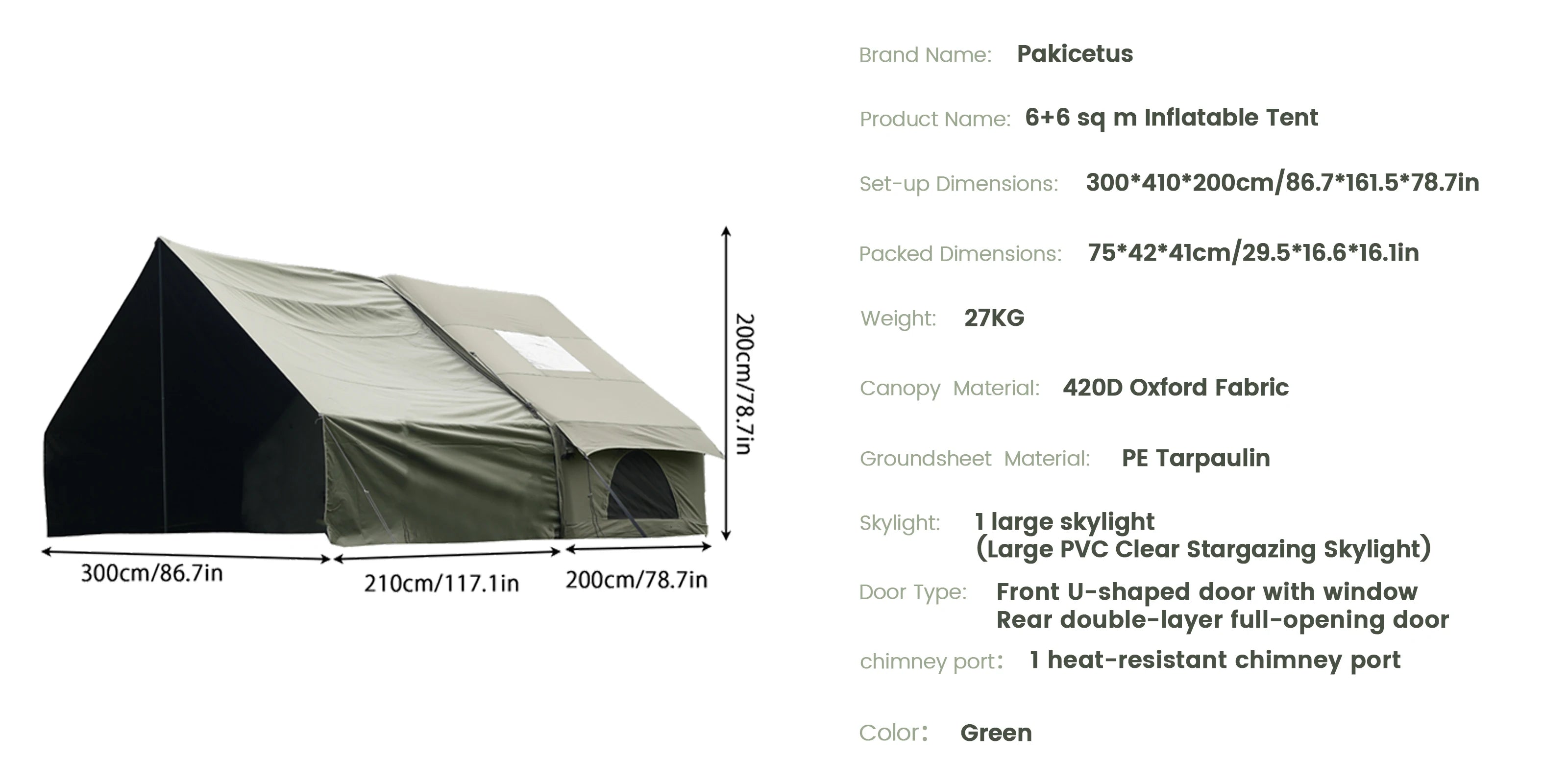 PAKICETUS Inflatable camping tent 4-8 people with windows portable water-resistant camping tent  Four season tents