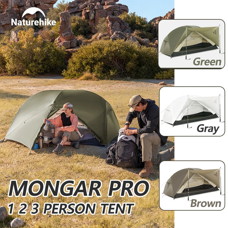 Naturehike Mongar Pro 123 Ultralight Three Season Outdoor Waterproof 20D Nylon Hiking Tent 2 Person Rucksack Camping Riding Tent