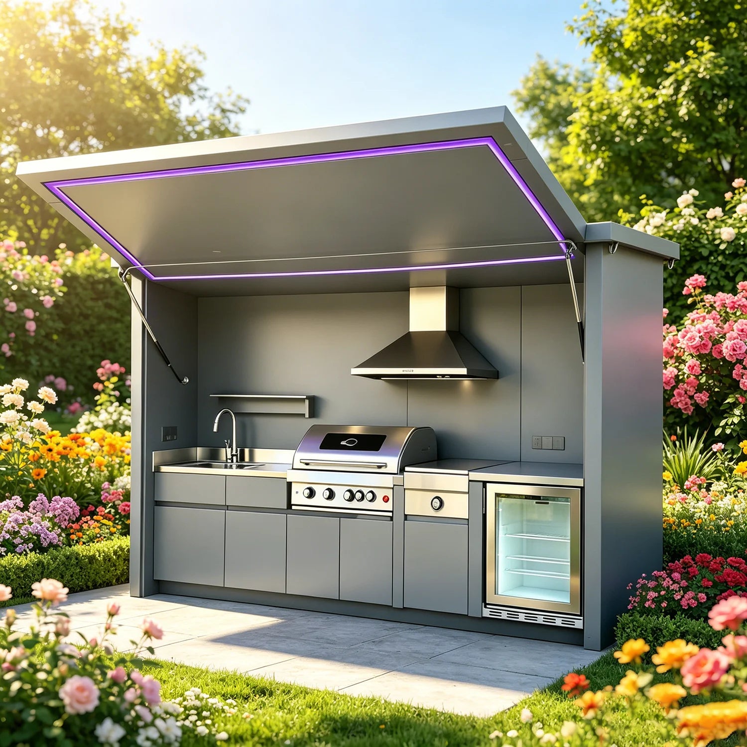 All-in-One Complete Custom Outdoor Kitchen, Premium Fully Equipped, Anti Wind Rain Snow for Residential Outdoor Use