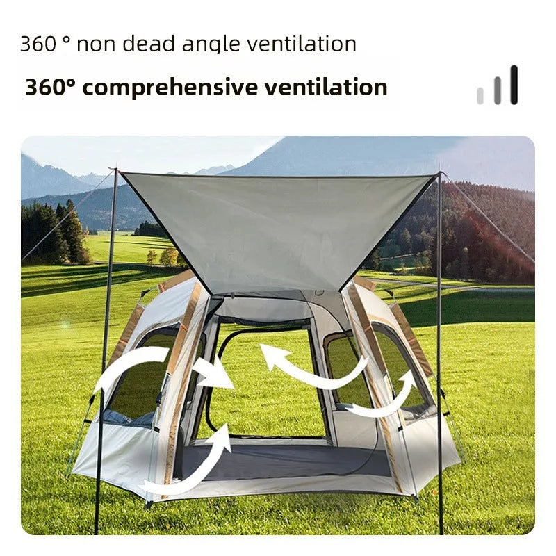 Portable Hexagon Pop Up Tent Outdoor 1 Room 1 Living Space Easy Setup Ventilated Park Camping Canopy Sunshade Party Tent