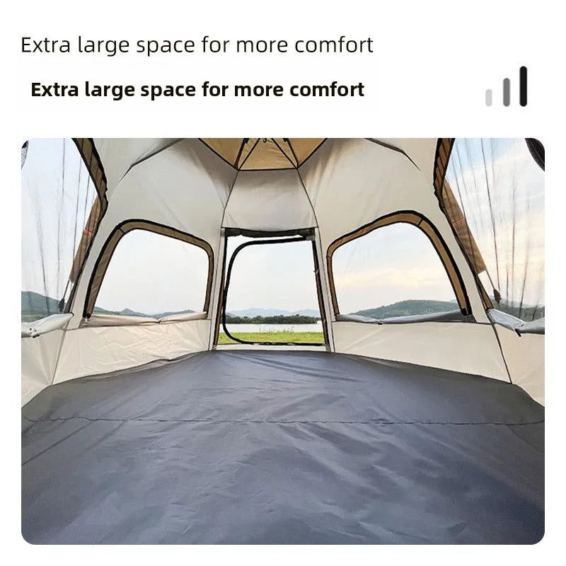 Portable Hexagon Pop Up Tent Outdoor 1 Room 1 Living Space Easy Setup Ventilated Park Camping Canopy Sunshade Party Tent