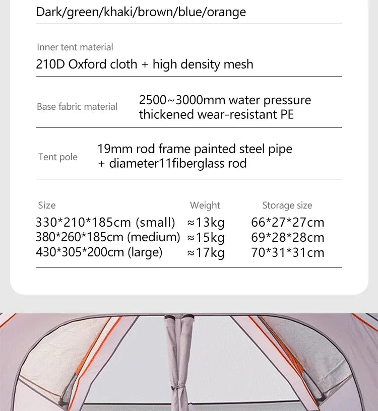 Outdoor Camping Family Tent 3-12 Person Double Layers Oversize 2 Rooms Thickened Rainproof Outdoor Family Camp Tour Equipment