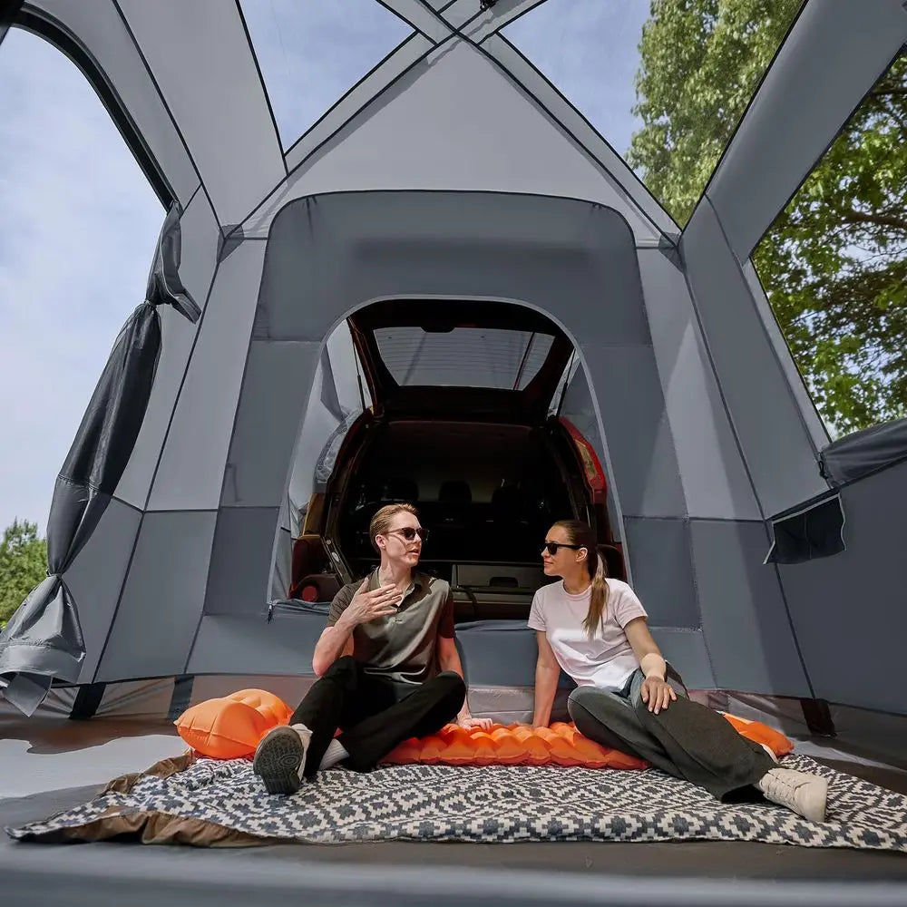59 Person SUV Tent with Screen Porch and Awning for Family Camping, Weather Resistant and Portable Van or Car Tent, Includes Ra