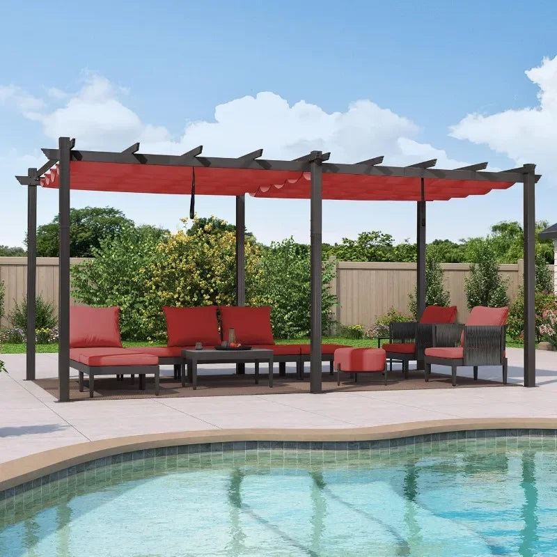 PURPLE LEAF 10' X 13' Outdoor Retractable Pergola with Sun Shade Canopy Patio Metal Shelter for Garden Porch Beach Pavilion