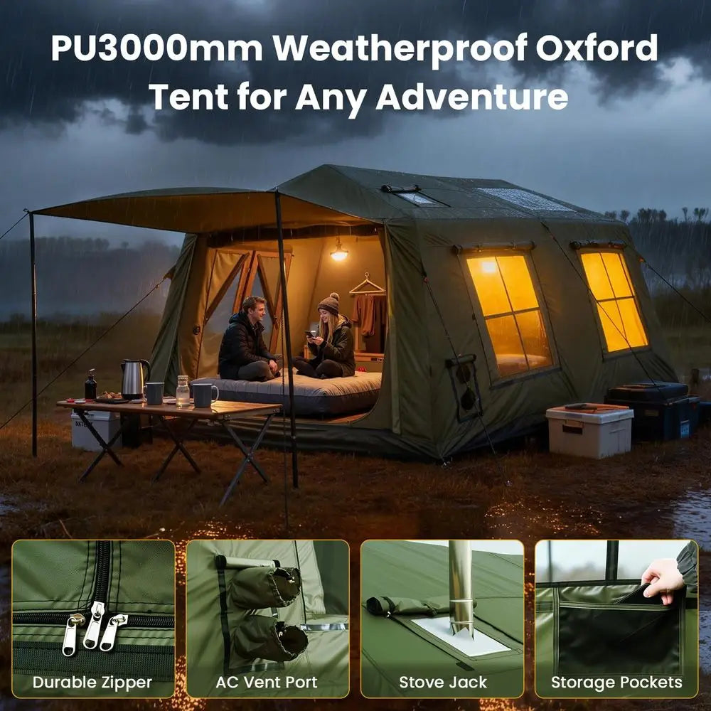 2 6 8 10 12 Person Inflatable Camping Tent, Easy Setup Blow Up Tent with Hand Pump, PU3000mm Waterproof amp Breathable 4 Season