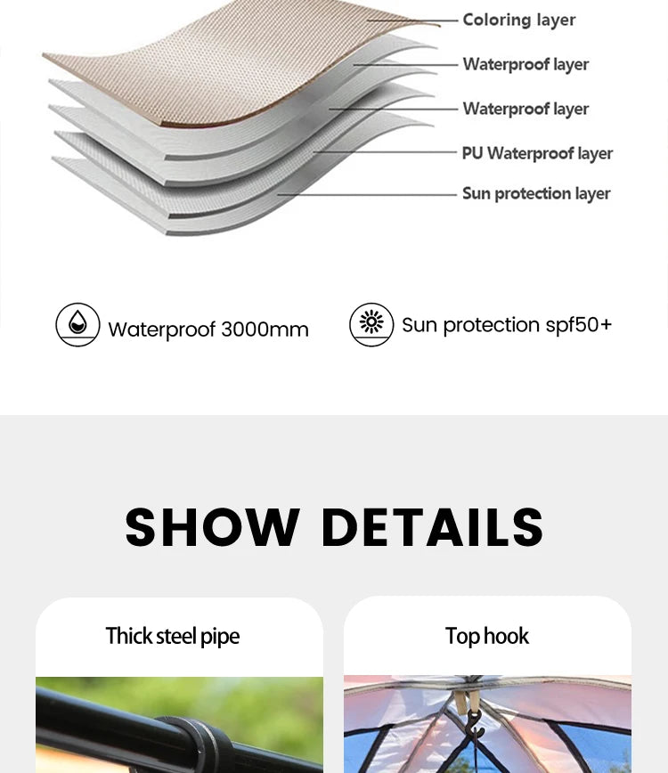 4-12 Person Camping Tent Family Waterproof Sunproof 210D Oxford Windproof 2 Room Tent 4 Season Outdoor Backpacking Equipment