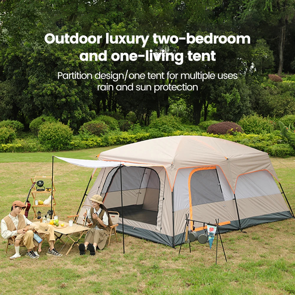 Outdoor Camping Family Tent 3-12 Person Double Layers Oversize 2 Rooms Thickened Rainproof Outdoor Family Camp Tour Equipment