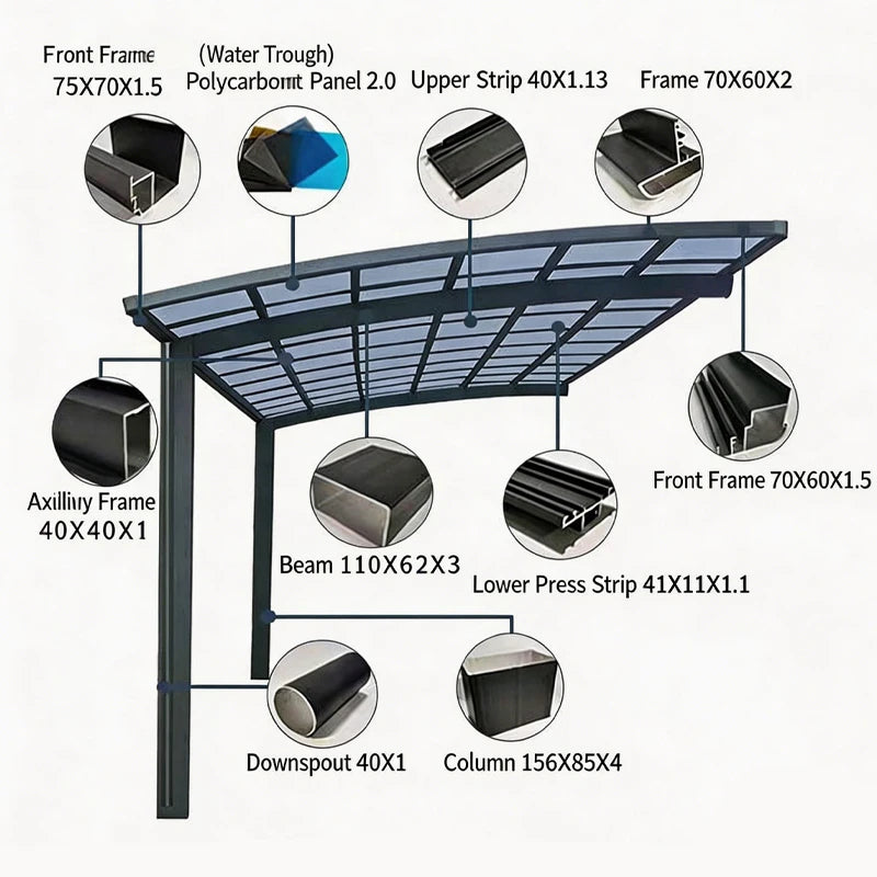 Aluminum Carport Canopy Permanent Outdoor Shelter Waterproof Gazebo Bioclimatic Terrace Shed for Driveway or Patio Protection