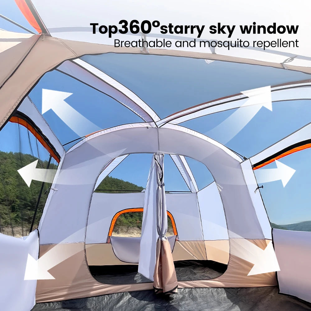 Outdoor Camping Tent for 3-12 People, Double Layers, Oversized 2 Rooms, Thickened, Rainproof, Waterproof Family Tent, Large Tent